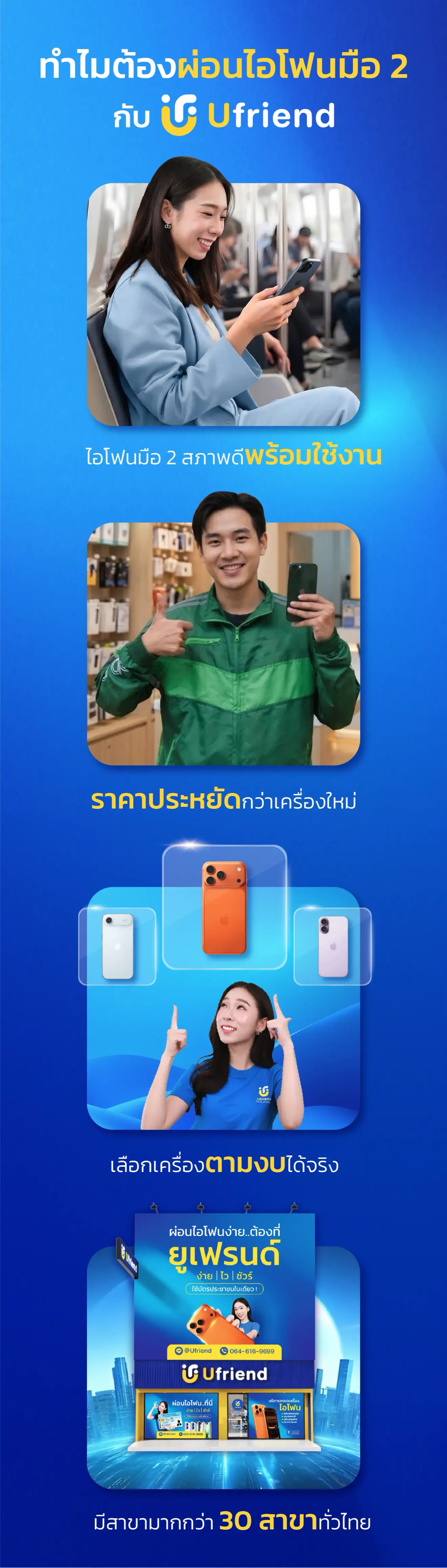 ทำไมต้องผ่อนไอโฟนมือ 2 กับ Ufriend ไอโฟนมือ 2 สภาพดี พร้อมใช้งาน ราคาประหยัด กว่าเครื่องใหม่ เลือกเครื่อง ตามงบได้จริง มีสาขามากกว่า 30 สาขาทั่วไทย